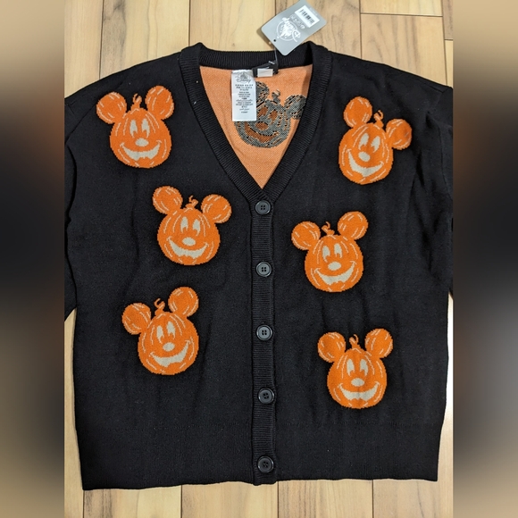 NWT! Disney Parks Her Universe Halloween Mickey Mouse Pumpkin Ribbon Cardigan M - Picture 2 of 16